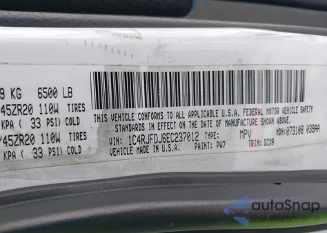 2014 Jeep Grand Cherokee Srt8 from USA, damaged, VIN 1C4RJFDJ6EC237012